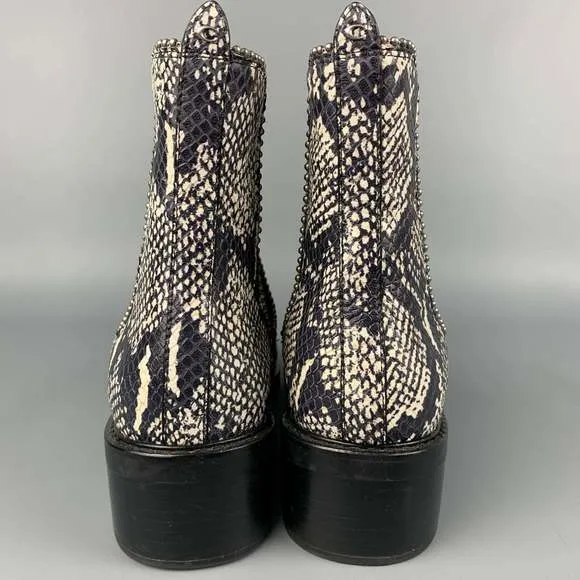 COACH Black &amp; White Embossed Faux Snake Leather Boots