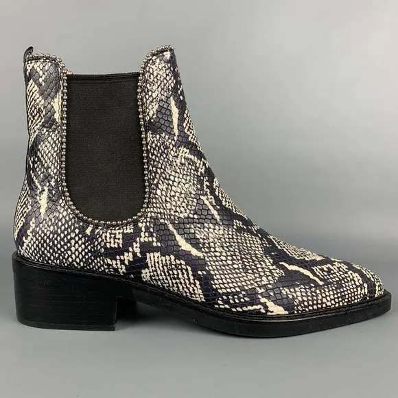 COACH Black &amp; White Embossed Faux Snake Leather Boots