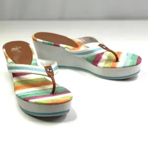 Coach Felicite wedge thong sandals stripes blue white 10