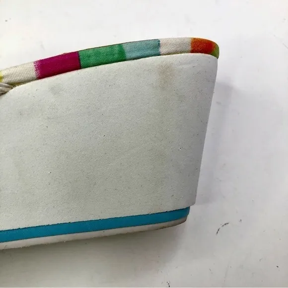Coach Felicite wedge thong sandals stripes blue white 10