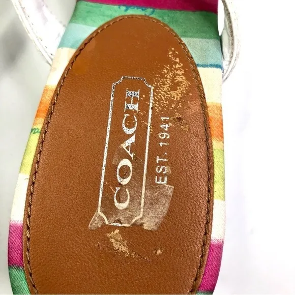 Coach Felicite wedge thong sandals stripes blue white 10