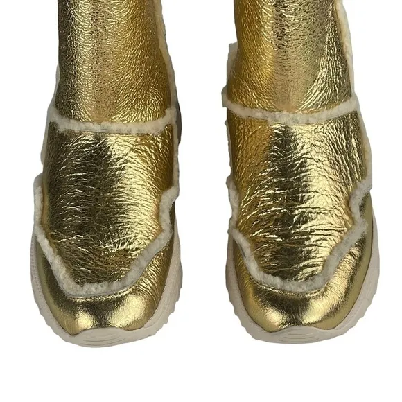COACH PORTIA G3328 GOLD METALLIC SHEARLING WINTER RUBBER OUTSOLE BOOTIE BOOTS