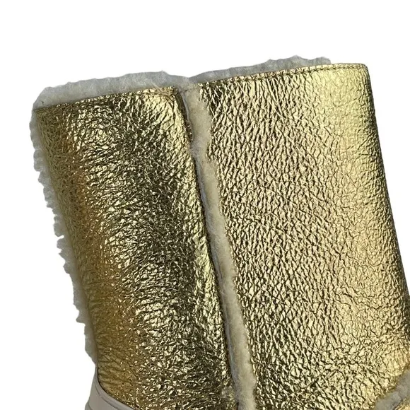 COACH PORTIA G3328 GOLD METALLIC SHEARLING WINTER RUBBER OUTSOLE BOOTIE BOOTS