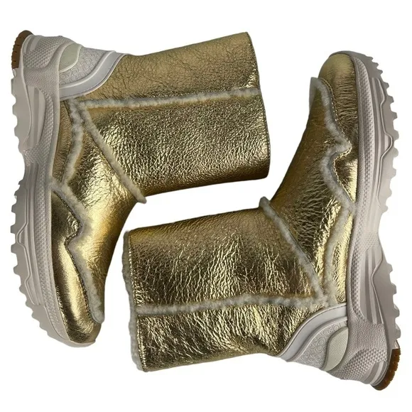 COACH PORTIA G3328 GOLD METALLIC SHEARLING WINTER RUBBER OUTSOLE BOOTIE BOOTS