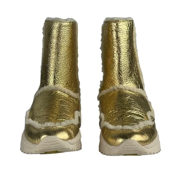 COACH PORTIA G3328 GOLD METALLIC SHEARLING WINTER RUBBER OUTSOLE BOOTIE BOOTS