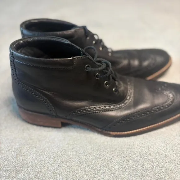 Cole Haan Black Leather Ankle Boots Wingtip Brogue Lace Up Mens 10.5 M