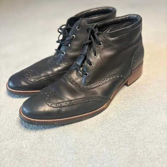 Cole Haan Black Leather Ankle Boots Wingtip Brogue Lace Up Mens 10.5 M