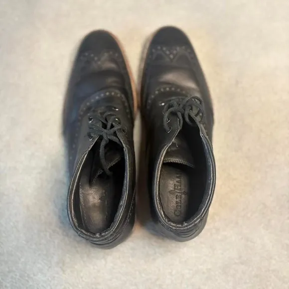 Cole Haan Black Leather Ankle Boots Wingtip Brogue Lace Up Mens 10.5 M