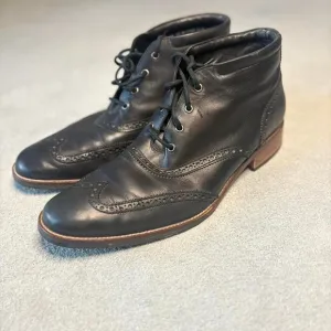 Cole Haan Black Leather Ankle Boots Wingtip Brogue Lace Up Mens 10.5 M