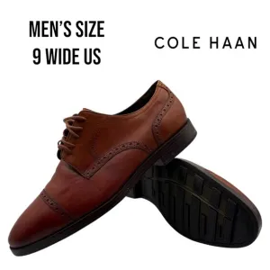 Cole Haan Grand.OS Men Brown Leather Oxford Shoes Size 9W Classic Dress Wingtip