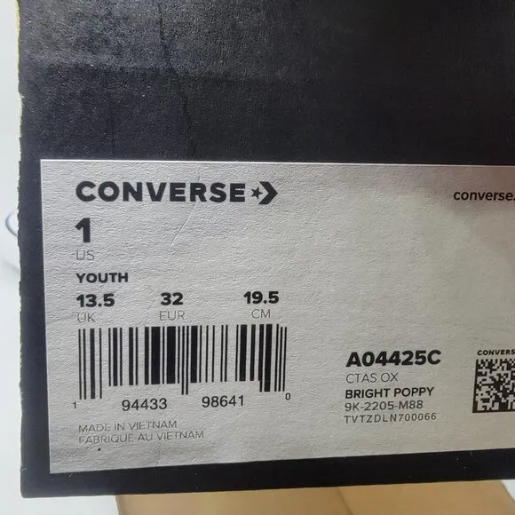 🤩Converse ALL STAR CTAS OX Sz 1 Youth Shoes LEATHER RED Unisex Sneakers A04425C