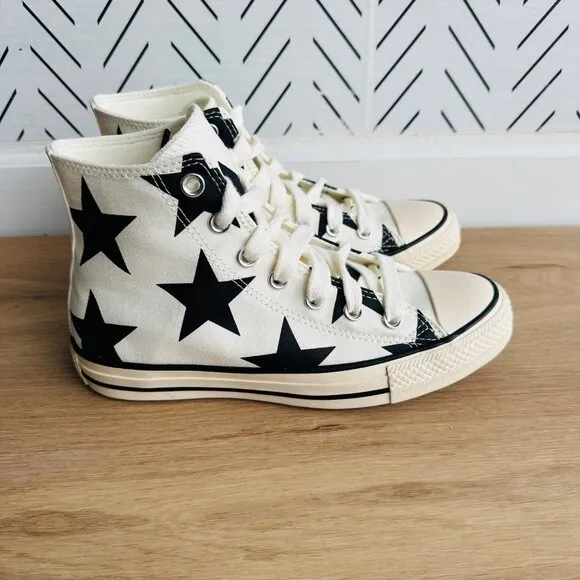⭐Converse Chuck Taylor All Star Hi Large Stars Sz 8.5 Women Shoes Beige A09898F⭐