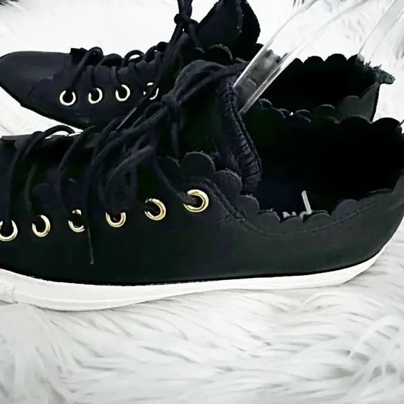 CONVERSE | Chuck Taylor Leather Black Gold Scallop Lace Up | 8 Women's / 6 Men's