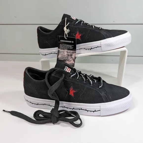 Converse Cons One Star Pro Roses A01579C Black Red Suede Skateboard shoes sz 10