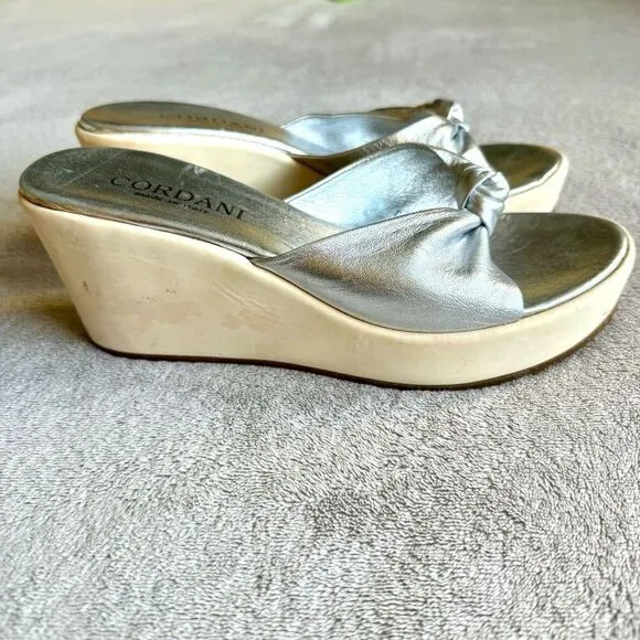 Cordani Silver Leather Twist Knot Platform Sandals