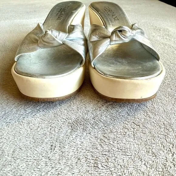 Cordani Silver Leather Twist Knot Platform Sandals