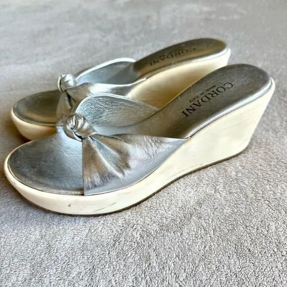 Cordani Silver Leather Twist Knot Platform Sandals