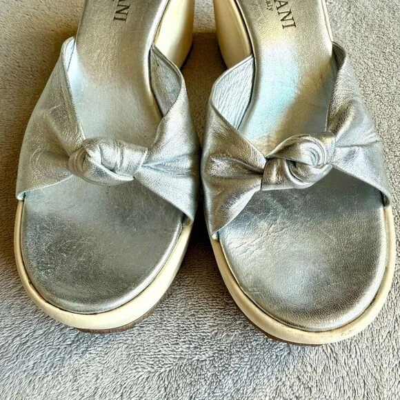 Cordani Silver Leather Twist Knot Platform Sandals
