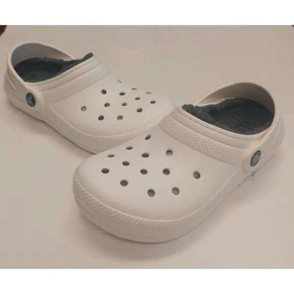 CROCS Classic Lined Clog K Lightweight Slip On Clogs Kids Size J1 Shoes White