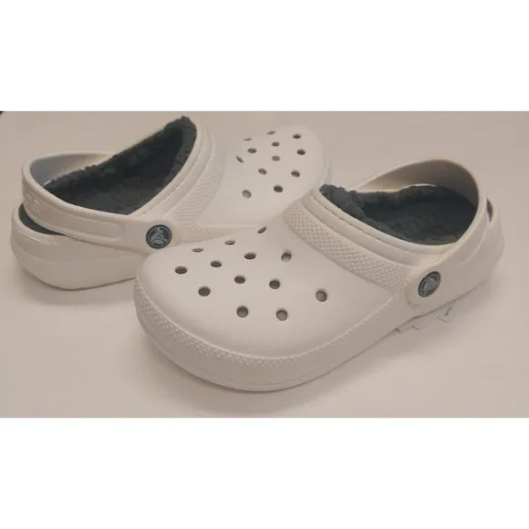 CROCS Classic Lined Clog K Lightweight Slip On Clogs Kids Size J1 Shoes White