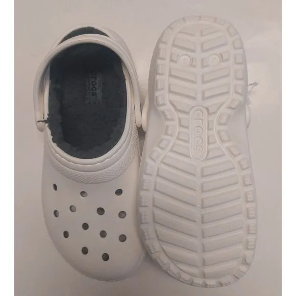 CROCS Classic Lined Clog K Lightweight Slip On Clogs Kids Size J1 Shoes White