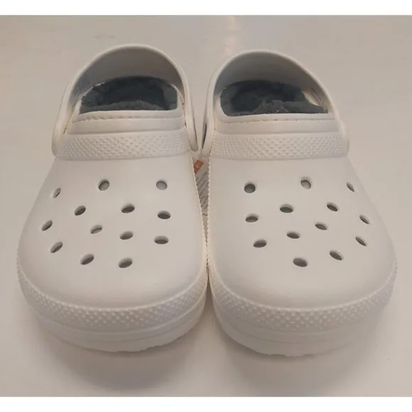 CROCS Classic Lined Clog K Lightweight Slip On Clogs Kids Size J1 Shoes White