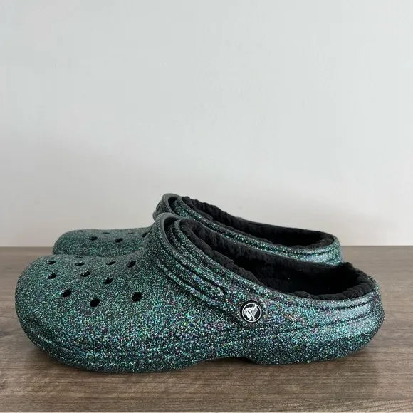 Crocs Classic Lined Green Black Glitter Clogs Men’s Size 12