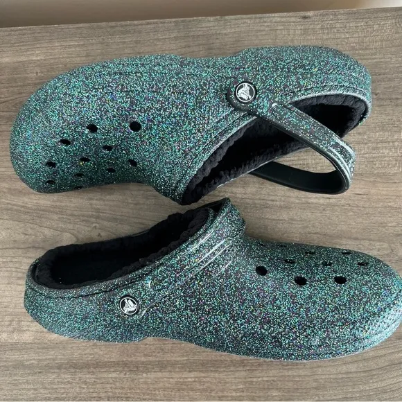 Crocs Classic Lined Green Black Glitter Clogs Men’s Size 12