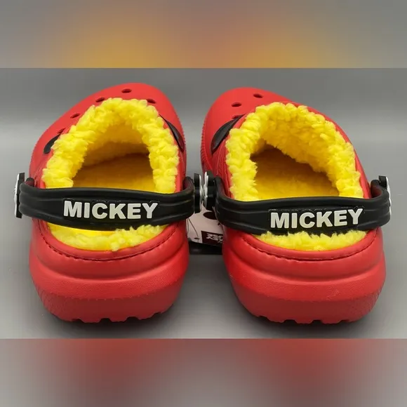 Crocs Classic Lined Red Clogs Shoes Disney Mickey Mouse 208104-063 Sz J4, J5 NEW