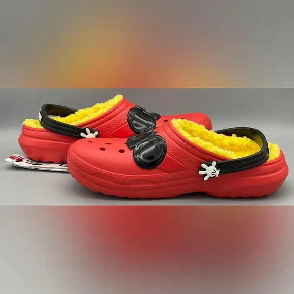 Crocs Classic Lined Red Clogs Shoes Disney Mickey Mouse 208104-063 Sz J4, J5 NEW