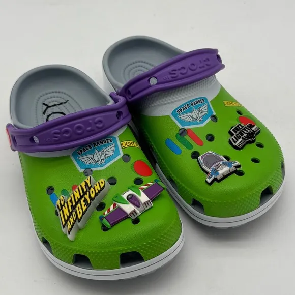 Crocs Toy Story Buzz Lightyear Clogs Kids Shoes Sandals Green Purple Size 3