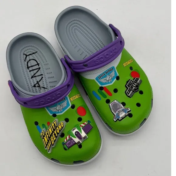 Crocs Toy Story Buzz Lightyear Clogs Kids Shoes Sandals Green Purple Size 3