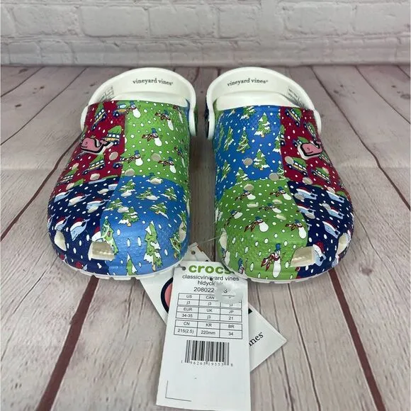 Crocs Classic Vineyard Vines Holiday Clogs Kids Size J3 (208022-94S)
