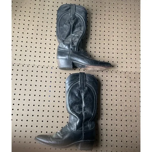 Dan Post Leather Cowboy Boots USA Made Black 9.5D Men 338105