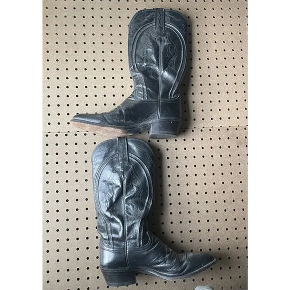 Dan Post Leather Cowboy Boots USA Made Black 9.5D Men 338105