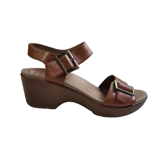 Dansko Jamey Wedges Leather Sandals Hook And Loop Strap