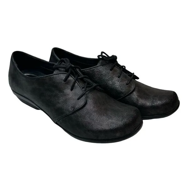 DANSKO Lace Up Black Animal Patterned Leather Clog Oxford Size 39 EU 9 US