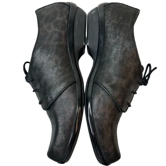DANSKO Lace Up Black Animal Patterned Leather Clog Oxford Size 39 EU 9 US