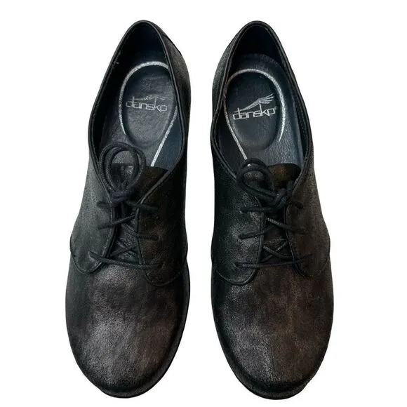 DANSKO Lace Up Black Animal Patterned Leather Clog Oxford Size 39 EU 9 US