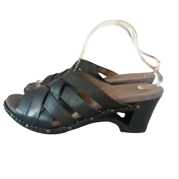 Dansko Torie Woven Leather Open Toed Clogs Cut Out Heel Sandals size  9