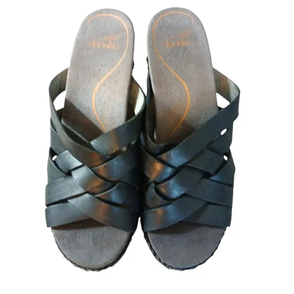 Dansko Torie Woven Leather Open Toed Clogs Cut Out Heel Sandals size  9