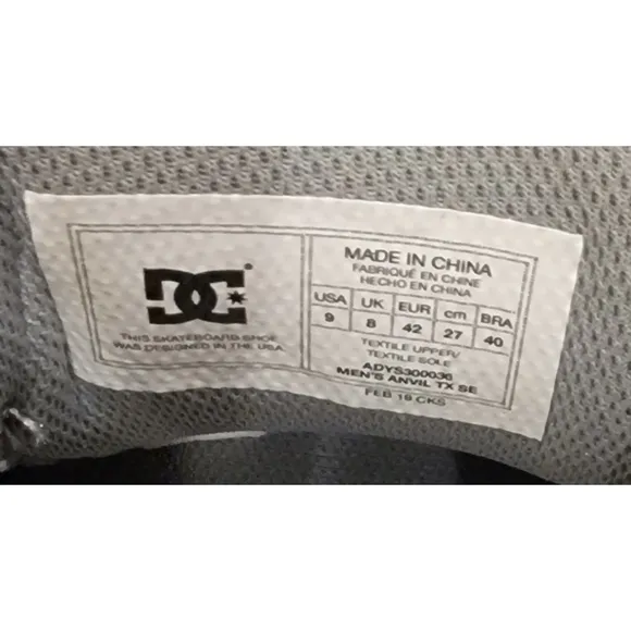 DC Anvil Gray Skateboard Shoes size 9