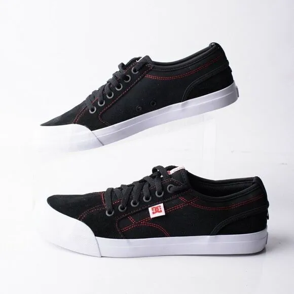 DC Youths Evan Boys Black Leather Skateboard Shoes Sneakers Sz 7 Red Threads