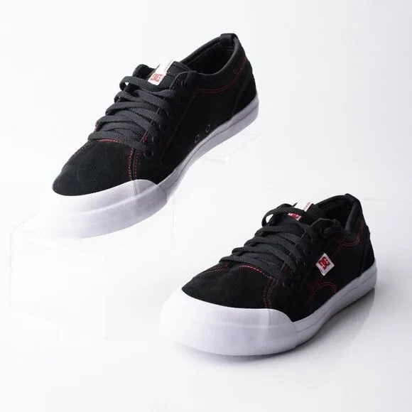 DC Youths Evan Boys Black Leather Skateboard Shoes Sneakers Sz 7 Red Threads
