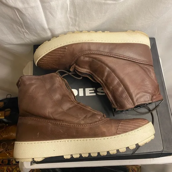 Diesel mud color calfskin Leather Men's Boots size 12