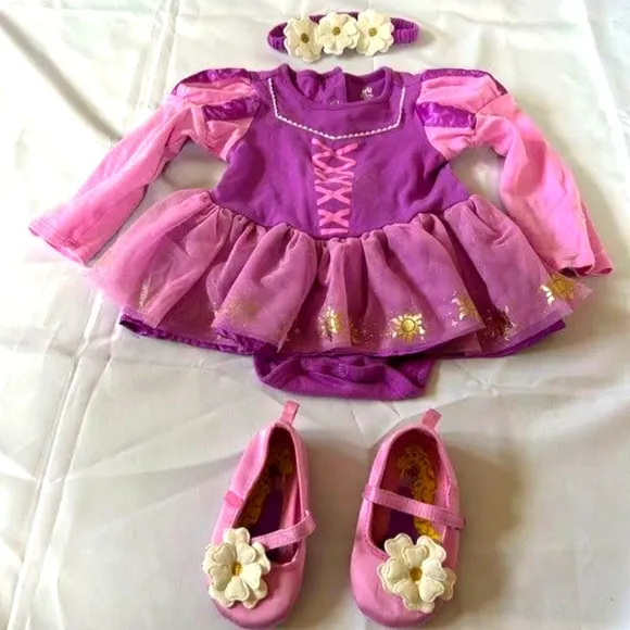 Disney baby Rapunzel headband dress and shoes size 18-24 months