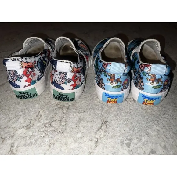 DISNEY Shoes Kids 13 The Little Mermaid &amp; Toy Story SNEAKERS SLIP (2 Pair)