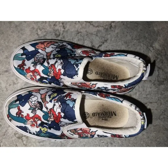 DISNEY Shoes Kids 13 The Little Mermaid &amp; Toy Story SNEAKERS SLIP (2 Pair)