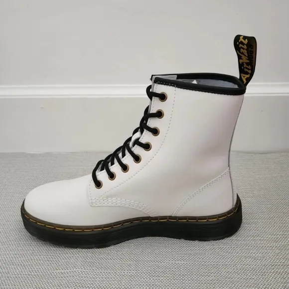 Doc Dr Martens Zavala White Leather Boots Airwair Combat Women 9 Men 8 unisex