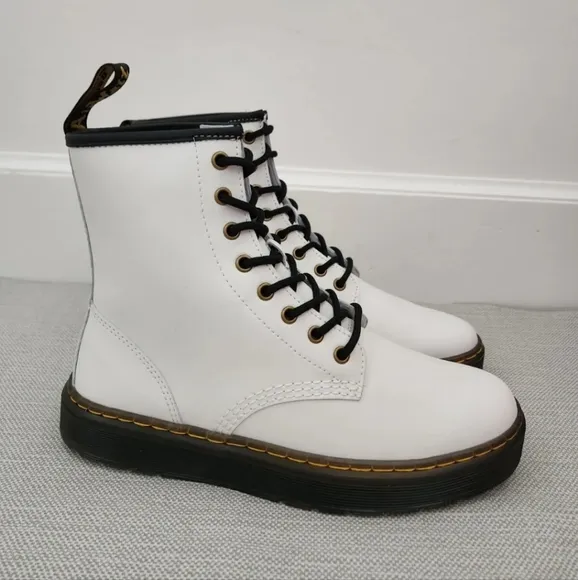 Doc Dr Martens Zavala White Leather Boots Airwair Combat Women 9 Men 8 unisex